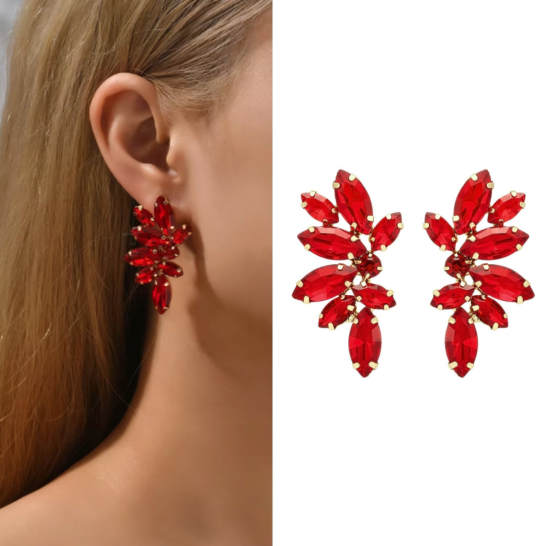 Czerwone złote kolczyki krótkie sztyfty elegancka biżuteria wesele IMPREZĘ