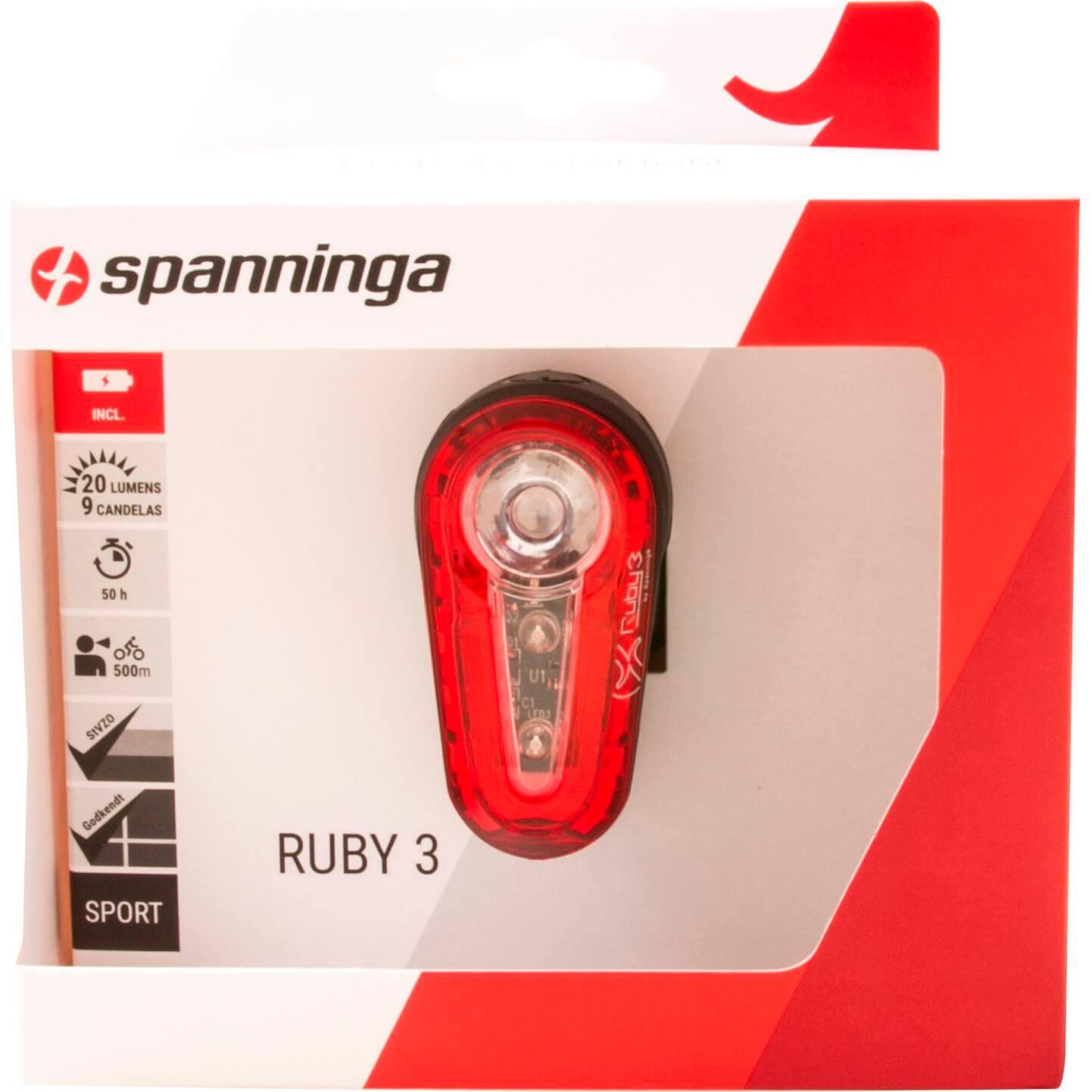 SPANNINGA Ruby 3 Światło tylne na baterie, black 2020 Oświetlenie rowerowe - zestawy 999126