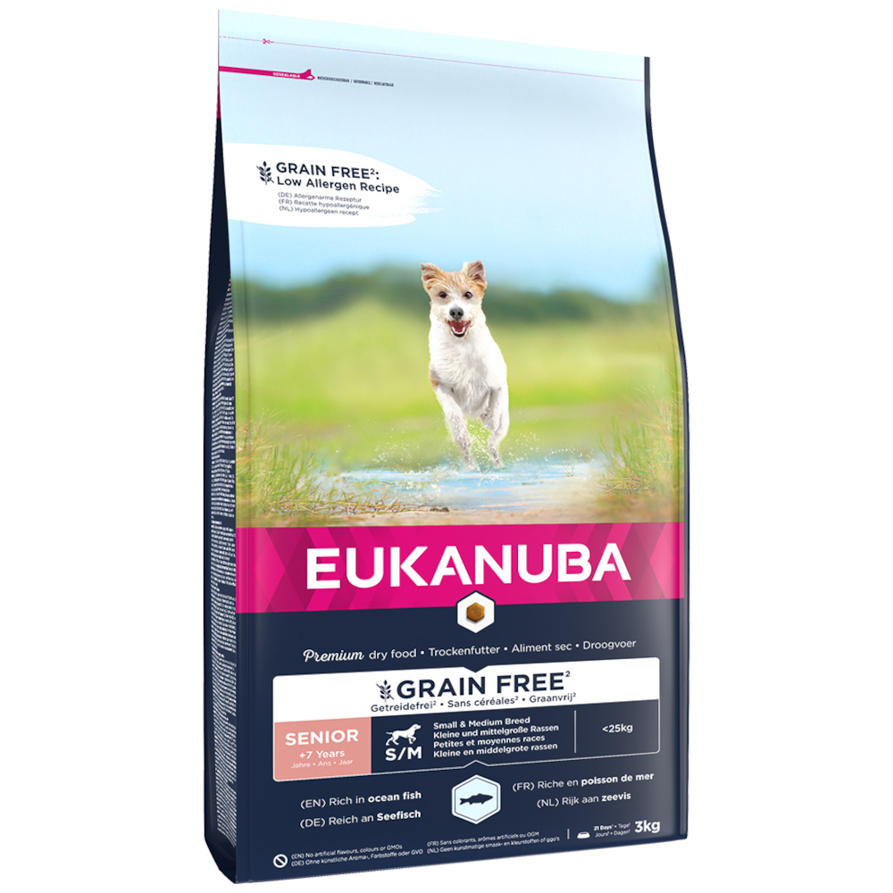 Eukanuba Senior Small & Medium Breed Grain Free, ryba morska - 3 kg