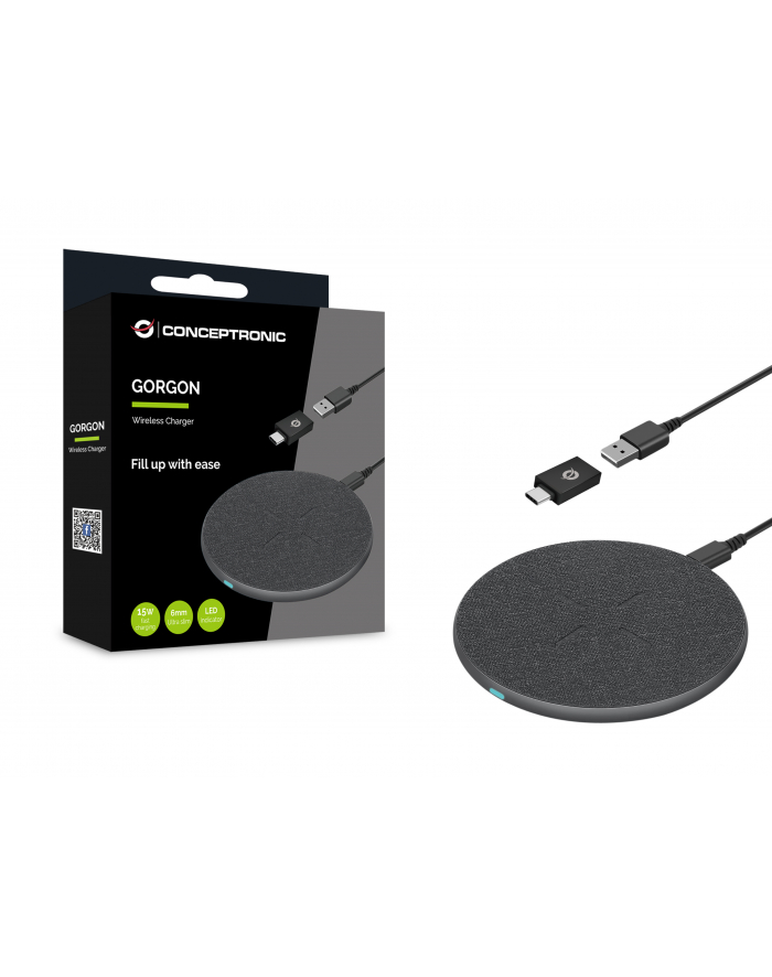 DARMOWA DOSTAWA - Conceptronic Bezprzewodowa Ładowarka 15 W Qi Usb A Usb C Szara