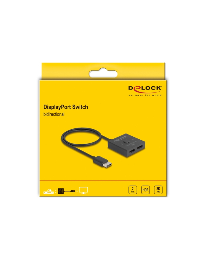 DeLOCK DisplayPort Switch 2 > 1 bidirectional 8K Kolor: CZARNY, 50cm 18906