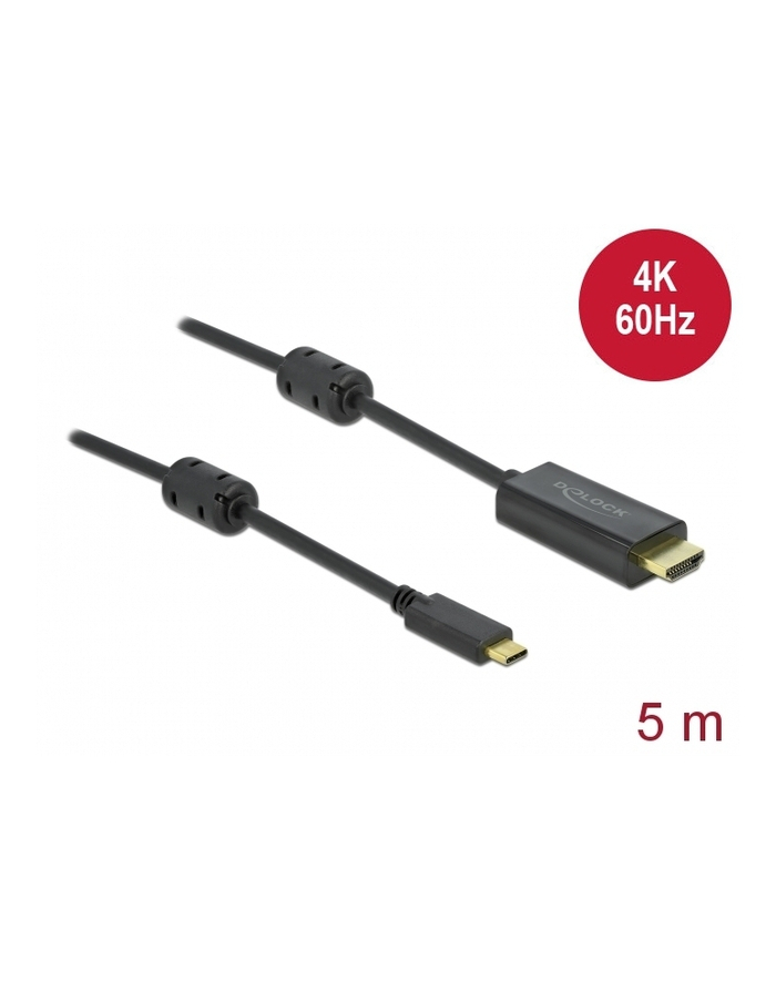 DeLOCK USB adapter cable, USB-C plug > HDMI 4K plug Kolor: CZARNY, 5 meters, active cable 85972