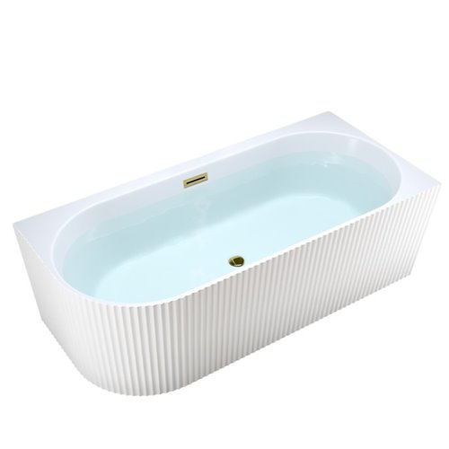 Wanna ryflowana przyścienna narożna prawa korek oraz przelew złoty 140 cm Rio Hydrosan