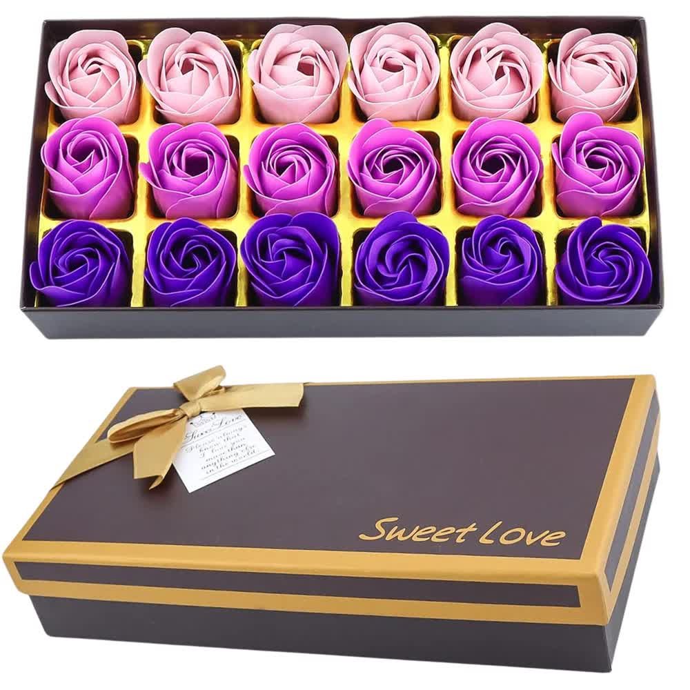Zapachowe róże mydlane dekoracyjne 18 szt. zestaw na prezent fioletowe