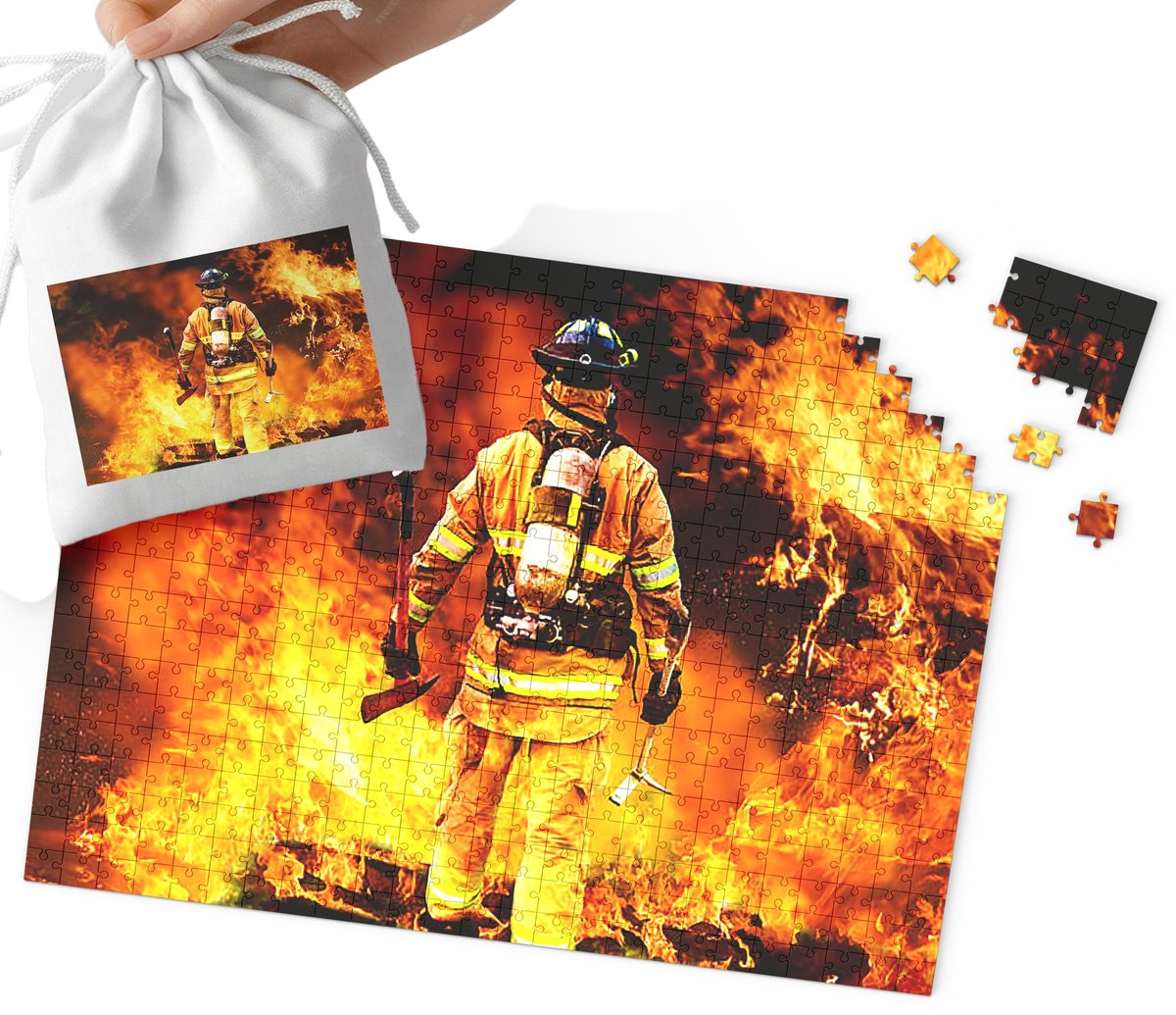 PUZZLE - STRAŻAK STRAŻ POŻARNA WZORY DLA CHŁOPCA 35el + WORECZEK