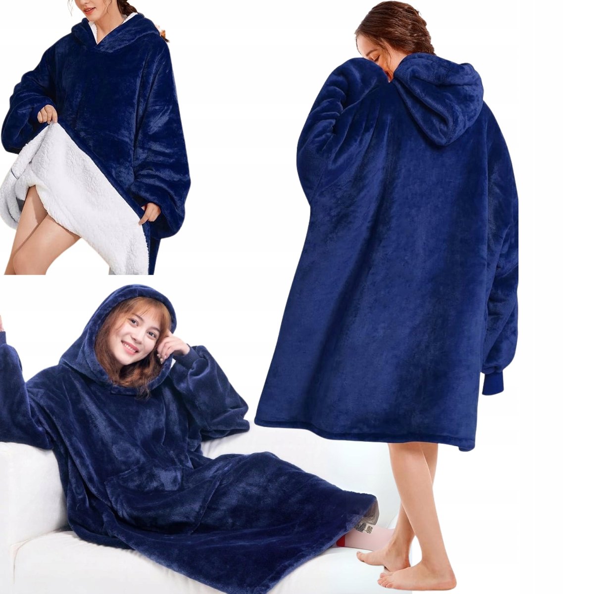 CIEPŁY KOC Z RĘKAWAMI I KAPTUREM BLUZA OVERSIZE