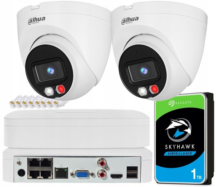 Kompletny Zestaw Monitoringu Ip 4Mpx Dahua Z Możliwością Rozbudowy Do 4 Kamer 2 X Kamera Ip 4Mpx Full-Color / Rejestrator Ip 4Ch Poe / Dysk Hdd 1Tb ..