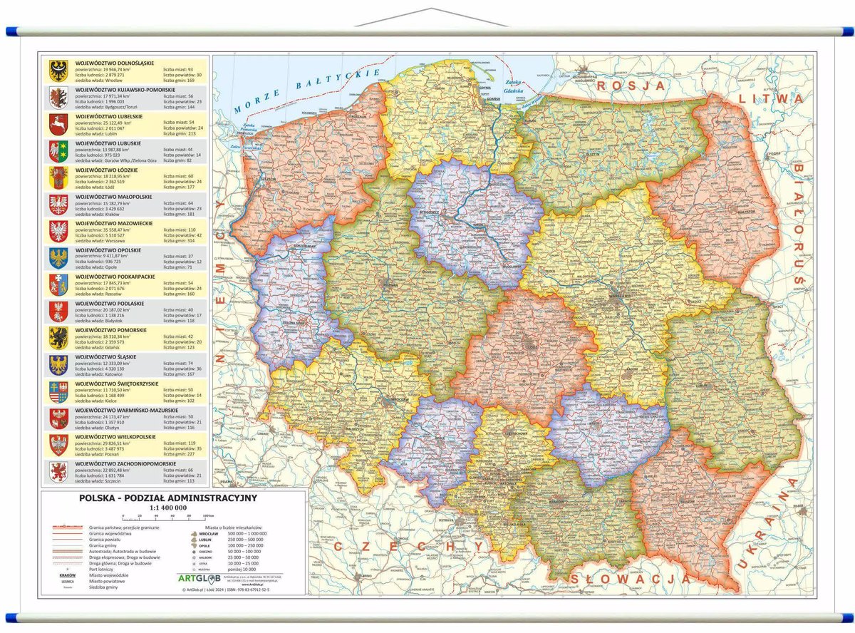 Polska. Mapa ścienna administracyjna 1:1 400 000