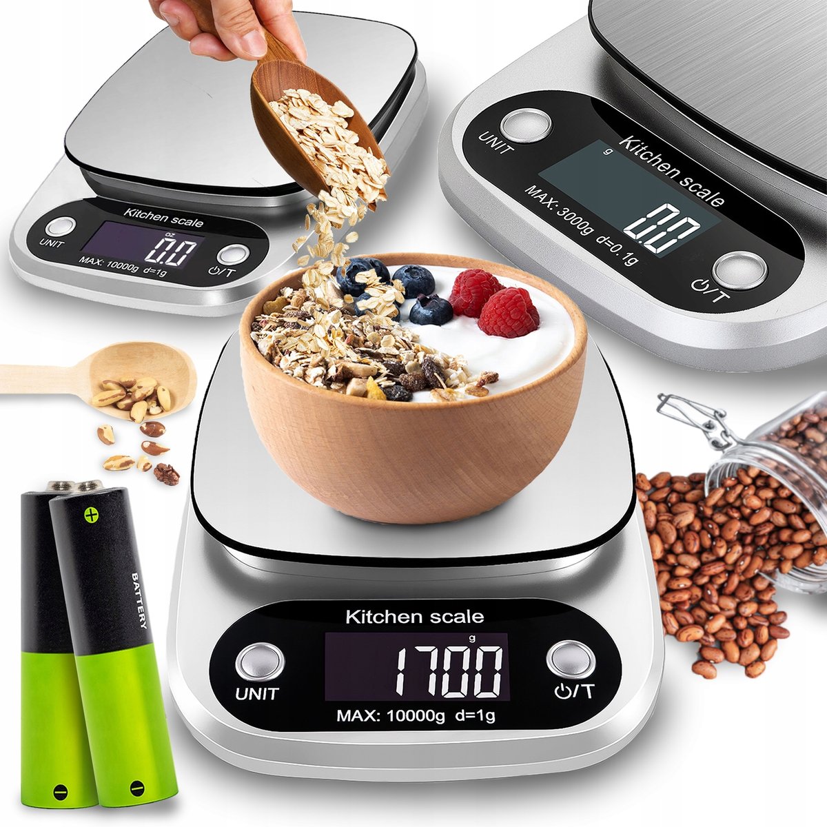PRECYZYJNA WAGA KUCHENNA 10 kg 10000g / 1g WYŚWIETLACZ JUBILERSKA + BATERIE