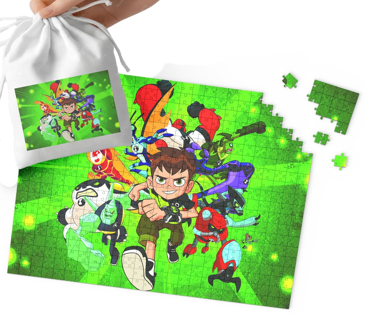 PUZZLE TRADYCYJNE - Ben 10 WZORY Z BAJEK PREZENT NA ŚWIĘTA 35el + WORECZEK