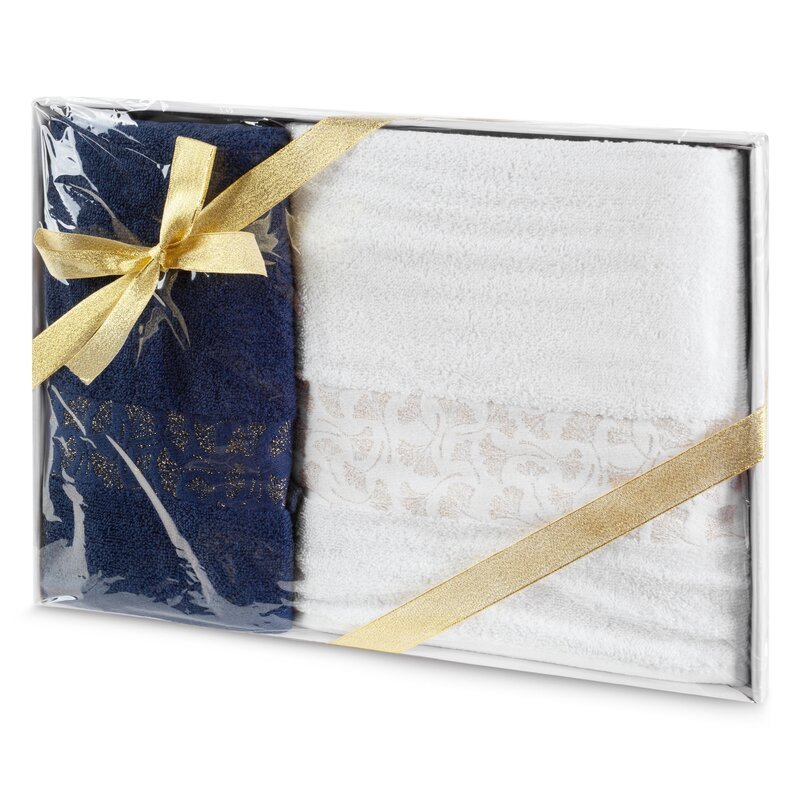 Komplet ręczników w pudełku 1szt. 50x90 1szt. 70x140 biały granatowy 450g/m2