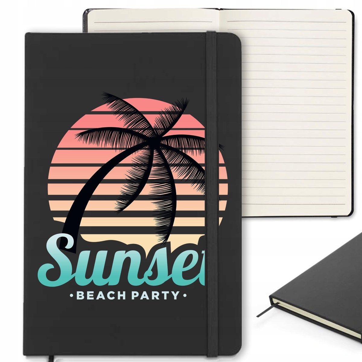 CZARNY NOTES 120 stron Z Gumką Zakładką BEACH PARTY Ciekawe Wzory