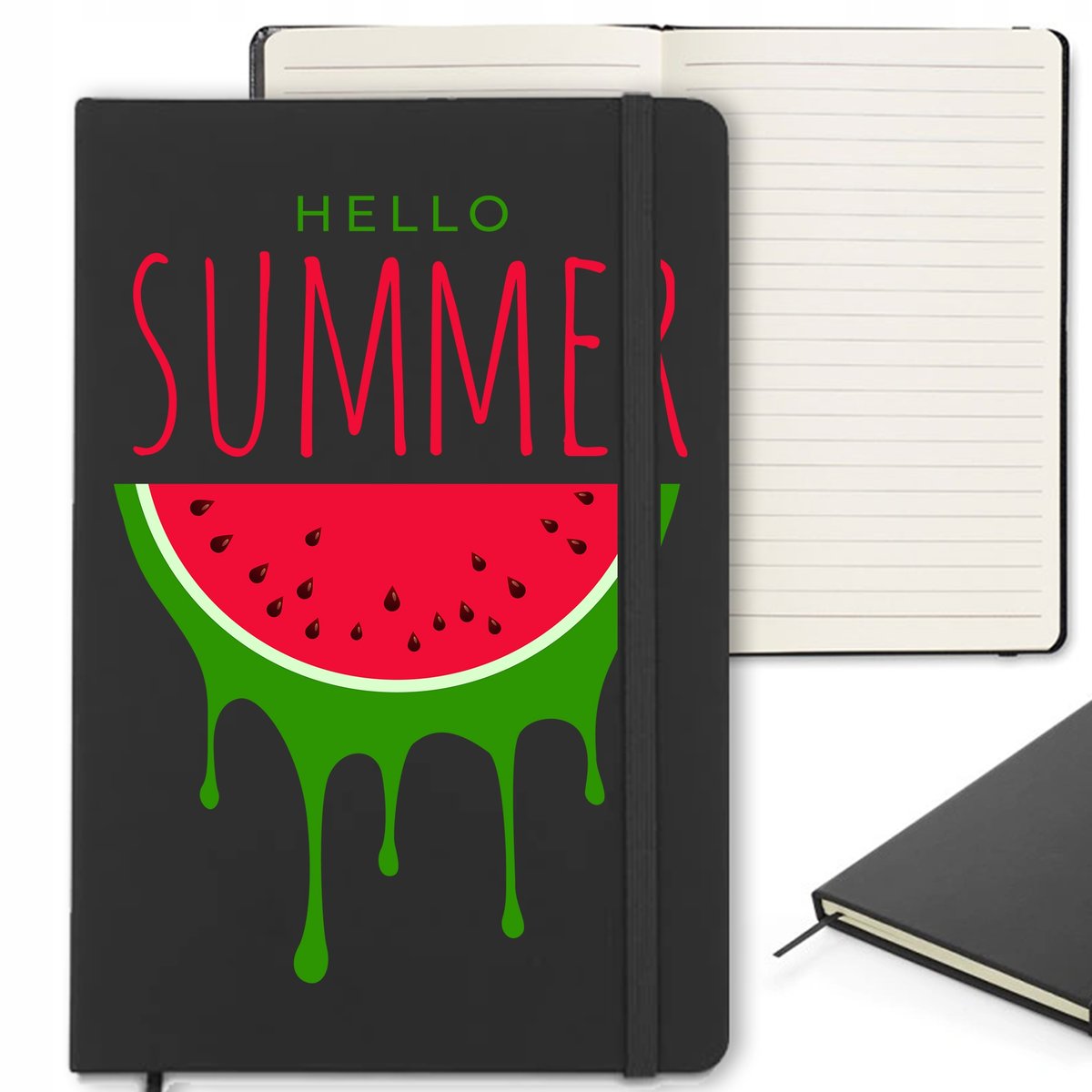CZARNY NOTES 120 stron Z Gumką Zakładką HELLO SUMMER Ciekawe Wzory