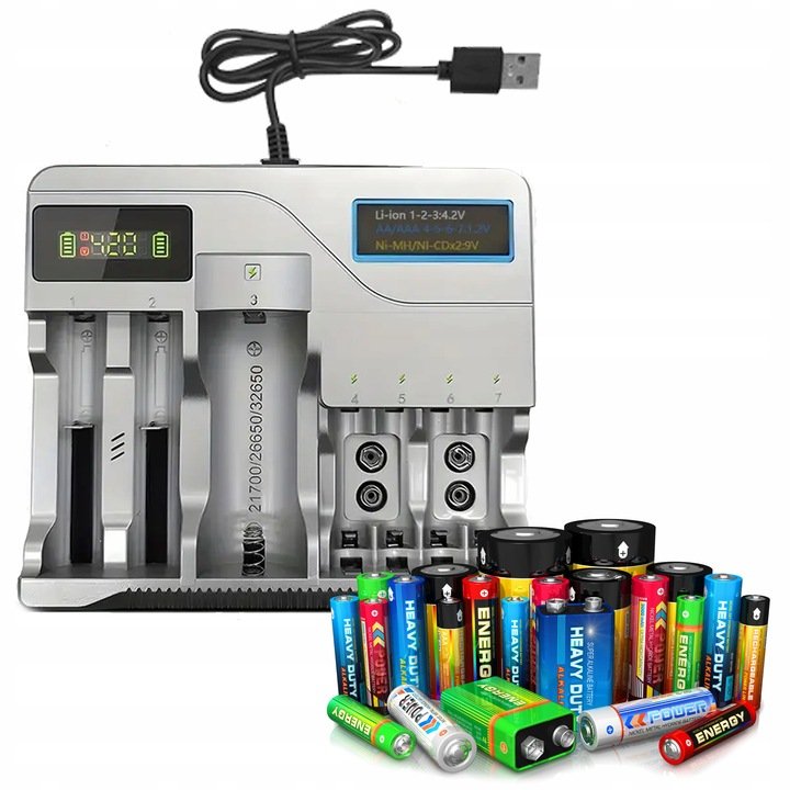 Uniwersalna Szybka Ładowarka Do Akumulatorków Baterii 7 Gniazd Aaa Usb