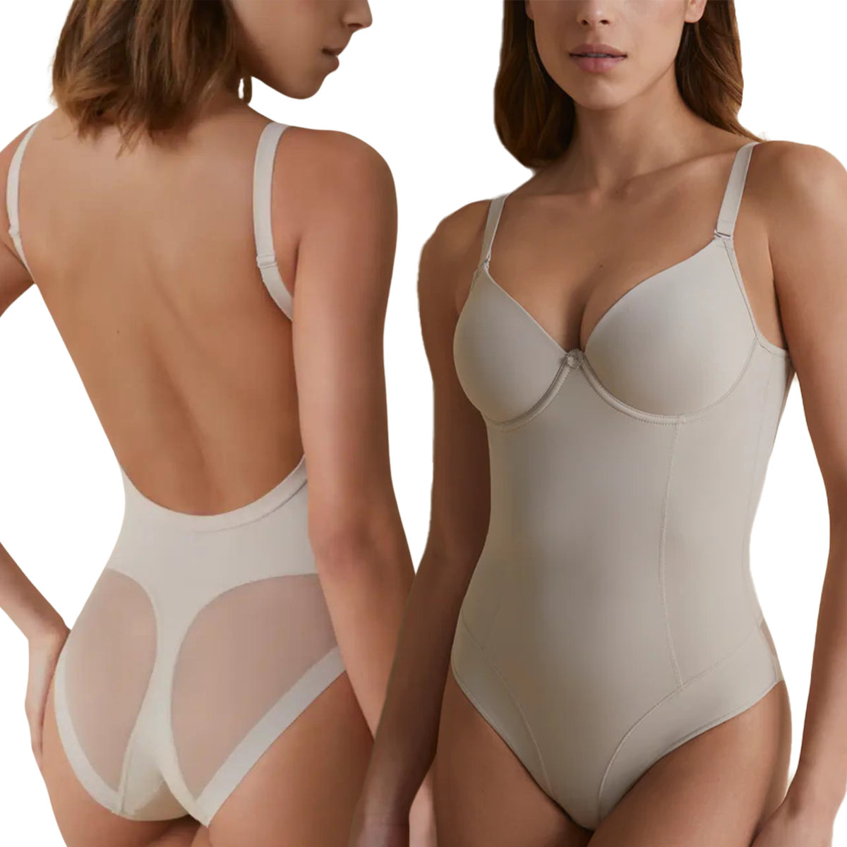 Body Wyszczuplające ze Stanikiem Mocno Modelujące Wygodne Gładki Beżowe 70C