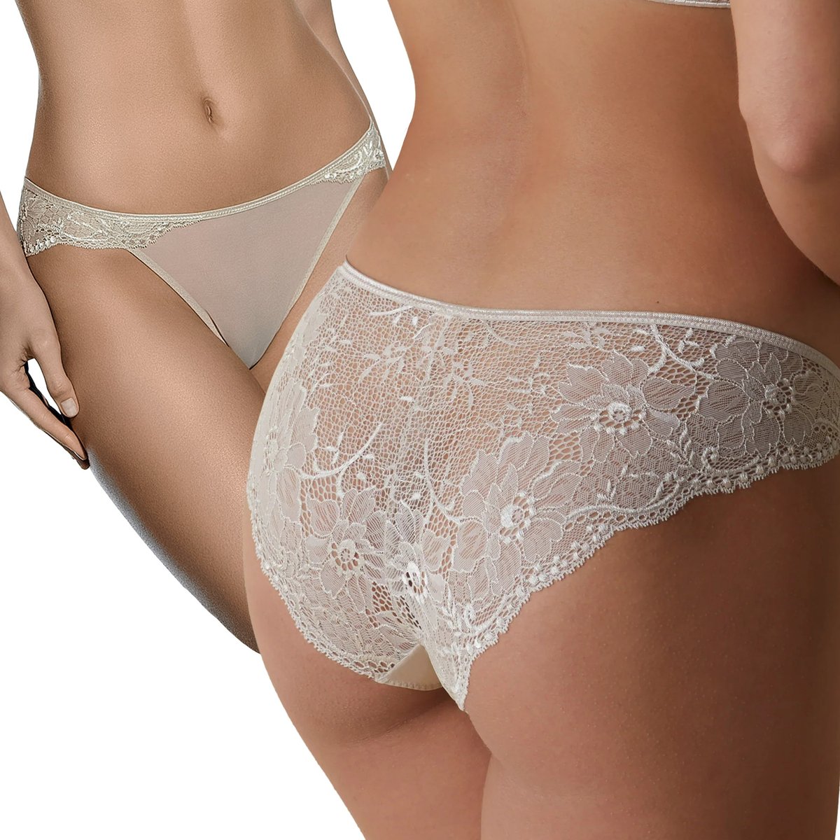 Majtki Damskie Figi Koronkowe Super Wygodne Pełne Sexy Premium Beżowe XL