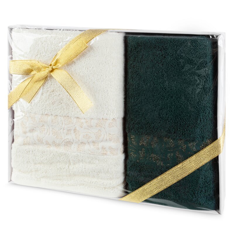 Komplet ręczników w pudełku 1szt. 50x90 1szt. 70x140 kremowy zielony butelkowy 450g/m2