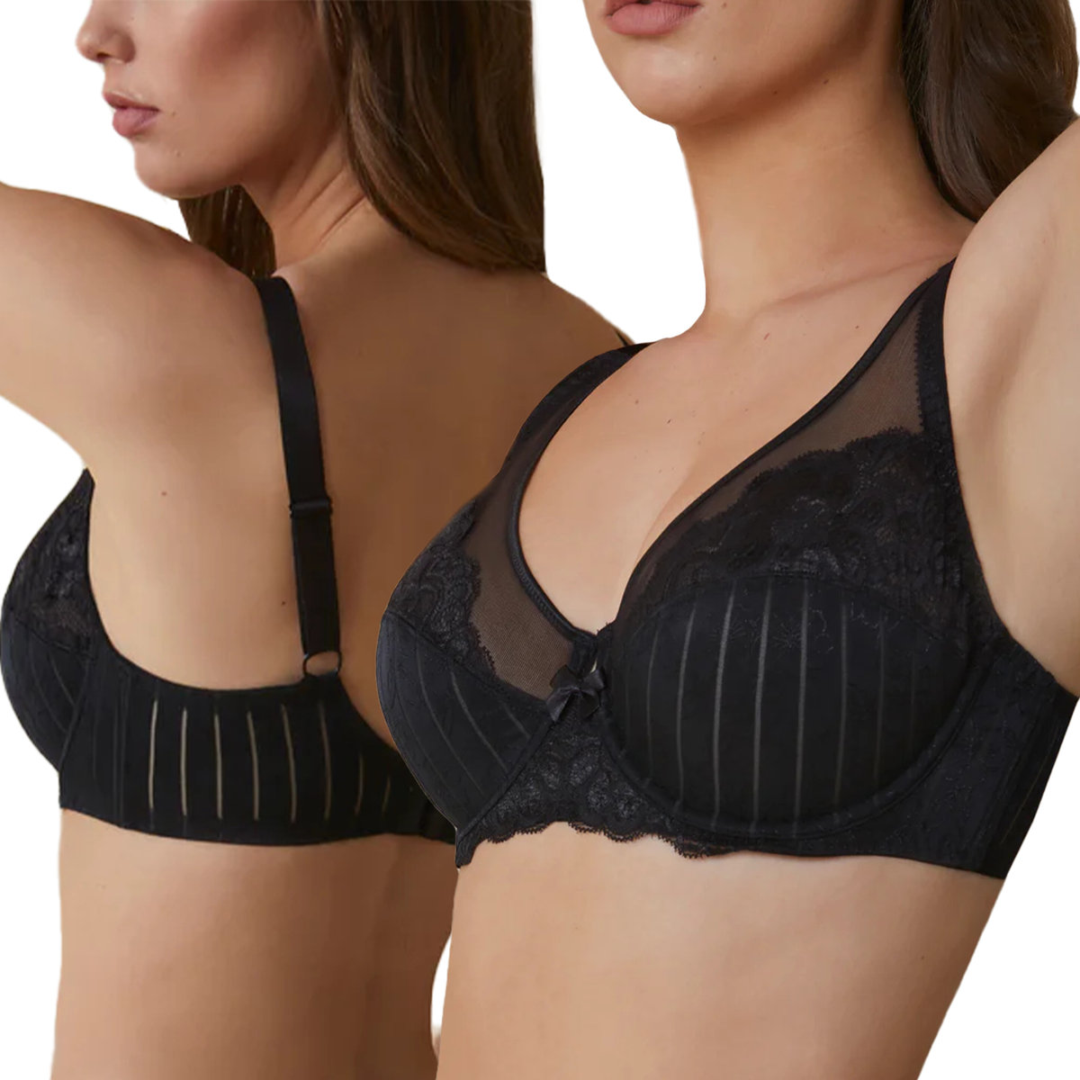 Biustonosz z Koronki Miękki Szerokie Ramiączka Bardzo Wygodny Czarny 85E