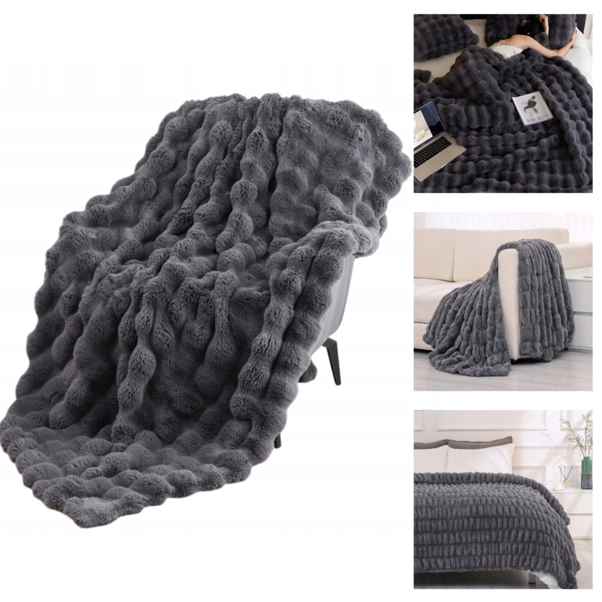 MIĘKKI KOC KOCE NARZUTA NA ŁÓŻKO MIKROFIBRA PLED COZYGLAM Szary