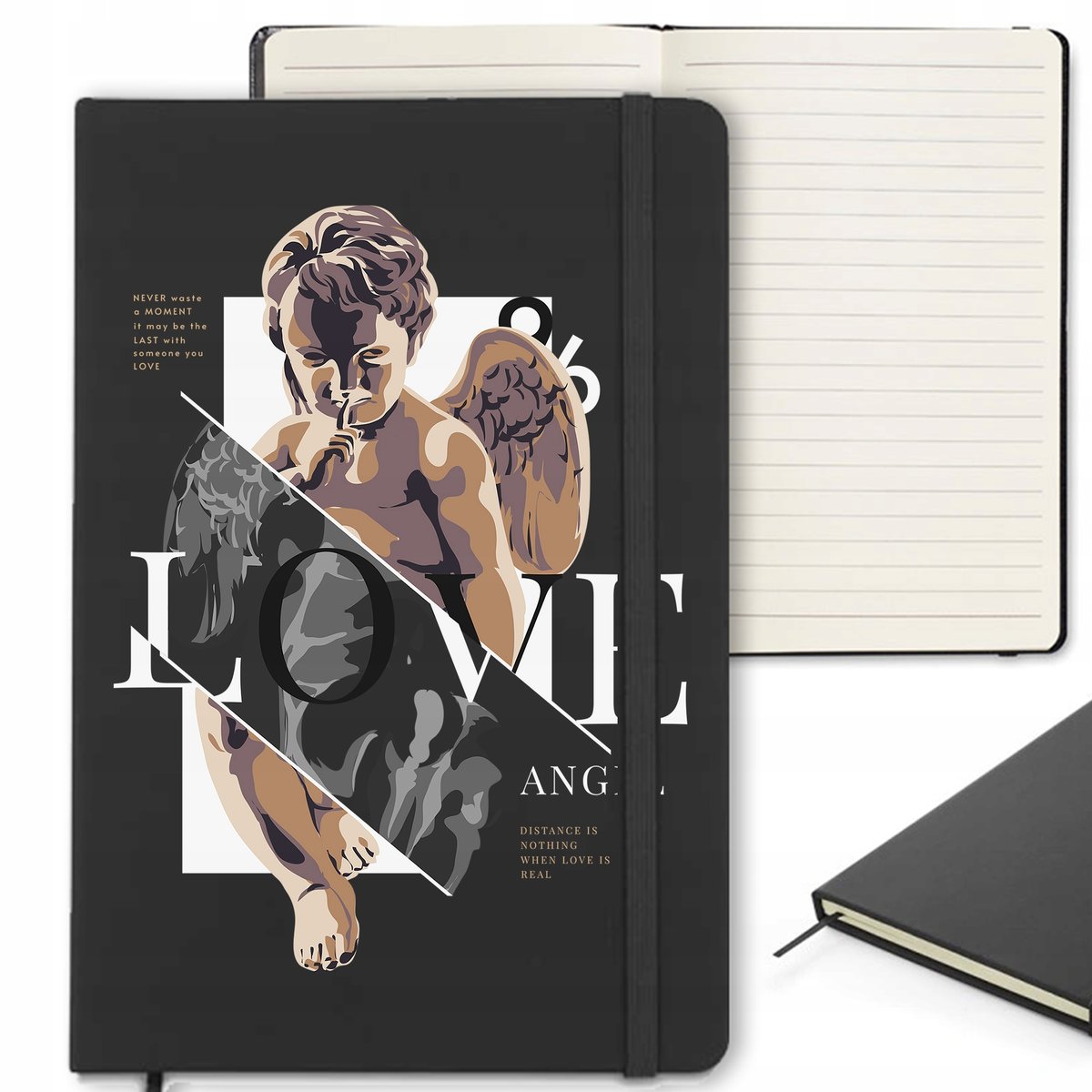 CZARNY NOTES 120 stron Z Gumką Zakładką LOVE ANGEL Ciekawe Wzory