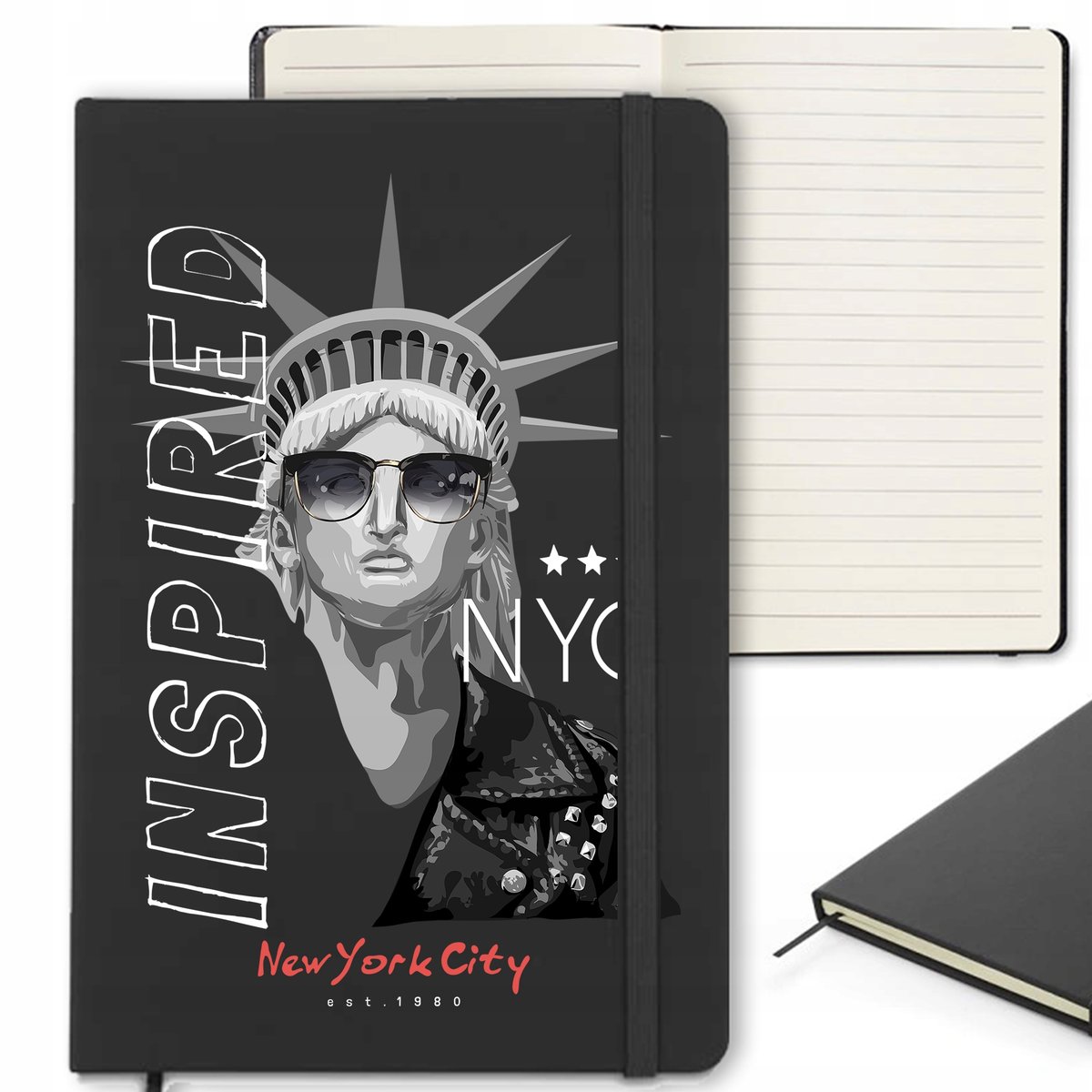 CZARNY NOTES 120 stron Z Gumką Zakładką INSPIRED NYC Ciekawe Wzory