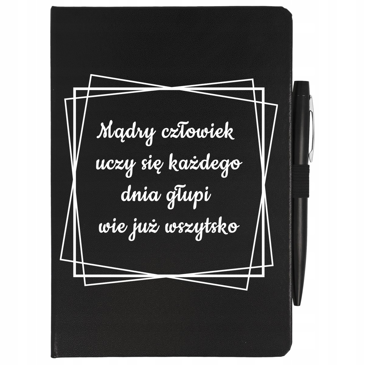 CZARNY NOTATNIK + DŁUGOPISE MĄDRY UCZY SIĘ CODZIENNIE Dla Nauczyciela Wzory