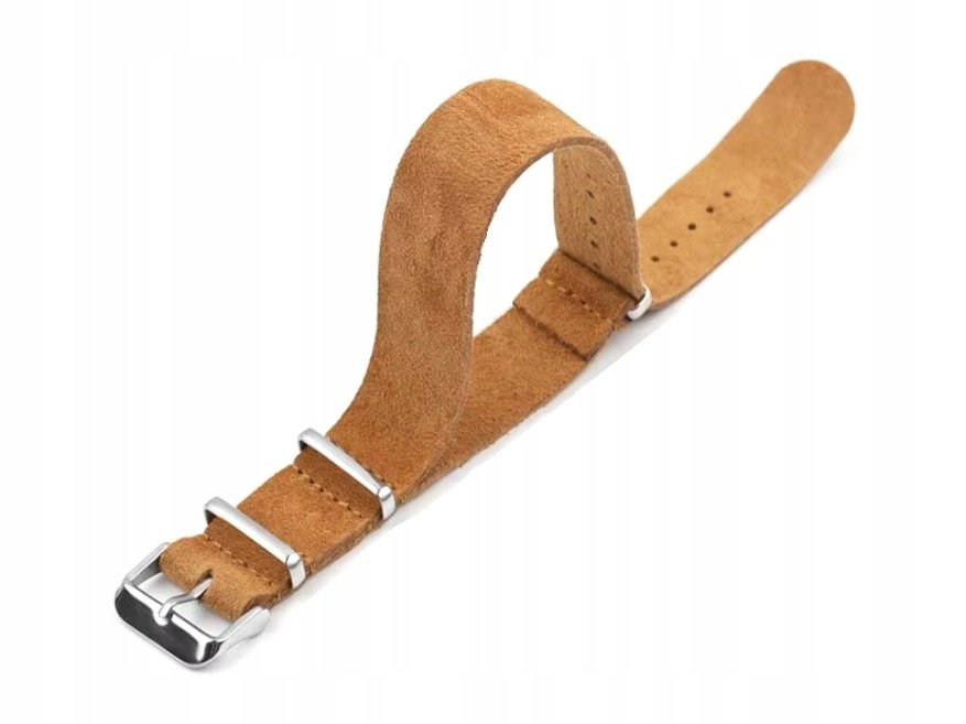 ZAMSZOWY SKÓRZANY PASEK, SKÓRA NATURALNA - ZAMSZ - BRĄZOWY 20MM + TELESKOPY