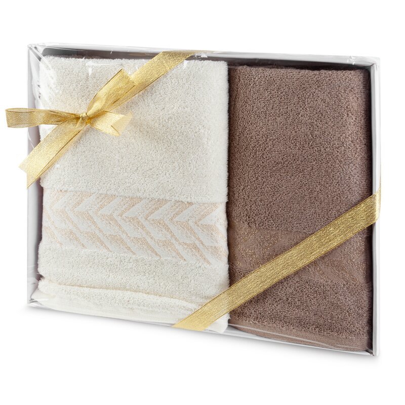 Komplet ręczników w pudełku Glow 1szt. 50x90 1szt. 70x140 kremowy brązowy jasny 450g/m2