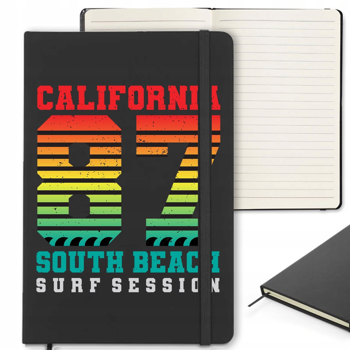 CZARNY NOTES 120 stron Z Gumką Zakładką SOUTH BEACH Ciekawe Wzory