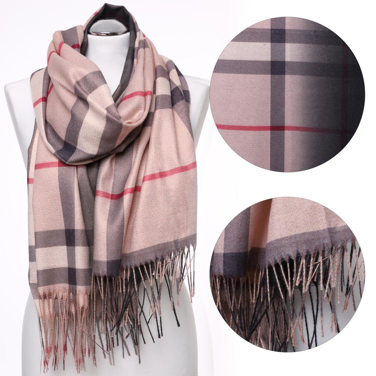 Jesienny Szal Damski Beżowy Szalik Ciepły Elegancki Modny Długi Klasyczny Moraj