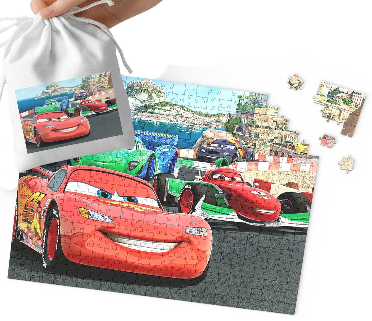 PUZZLE - AUTA Zygzak Mcqueen WZORY Z BAJEK PREZENT 35el + WORECZEK