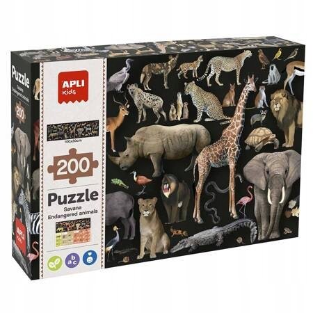 Puzzle edukacyjne 200 el. Apli Kids - Zagrożone zwierzęta Sawanna 6+