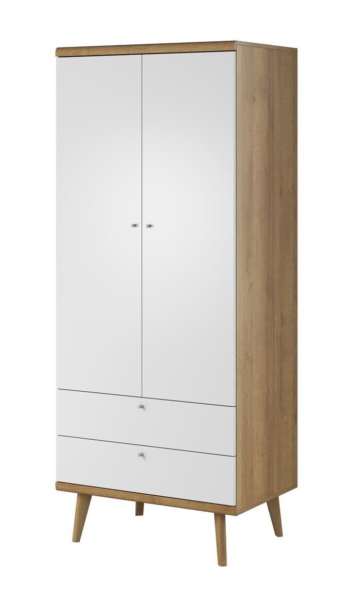 Szafa Uchylna Dwudrzwiowa Szuflady Drążek PRIMO 80 Cm Biały + Dąb Riviera