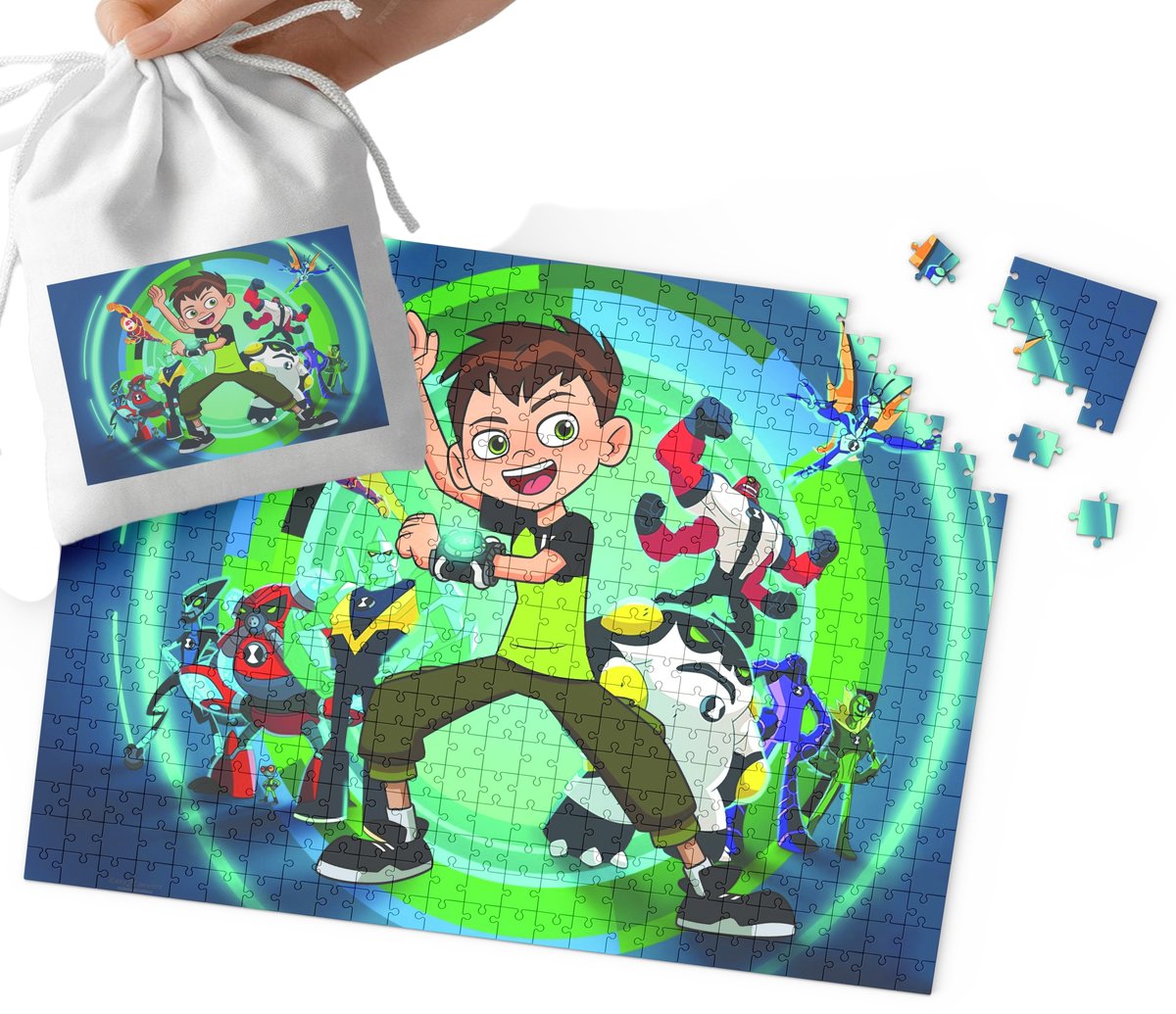 PUZZLE TRADYCYJNE - Ben 10 WZORY Z BAJEK PREZENT NA ŚWIĘTA 35el + WORECZEK