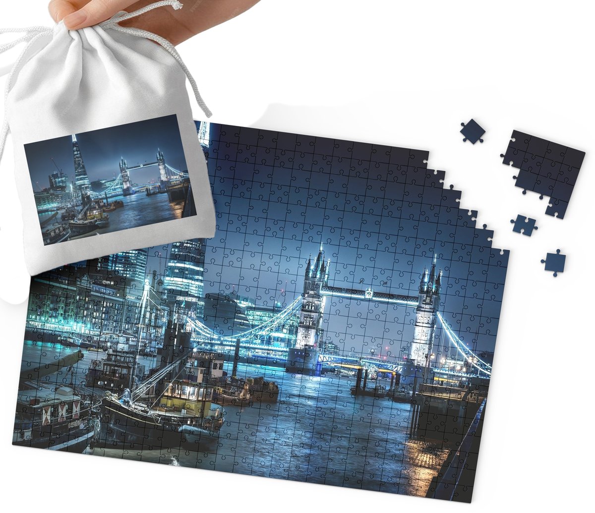 PUZZLE - PIĘKNE WIDOKI LONDYN NOCĄ WIELE WZORÓW 35el + WORECZEK