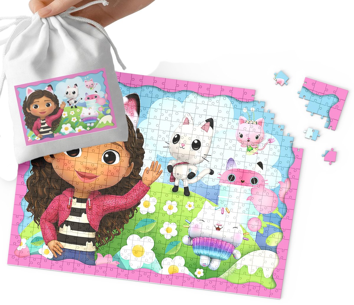 PUZZLE - KOCI DOMEK GABI WZORY Z BAJEK DLA DZIECI 35el + WORECZEK
