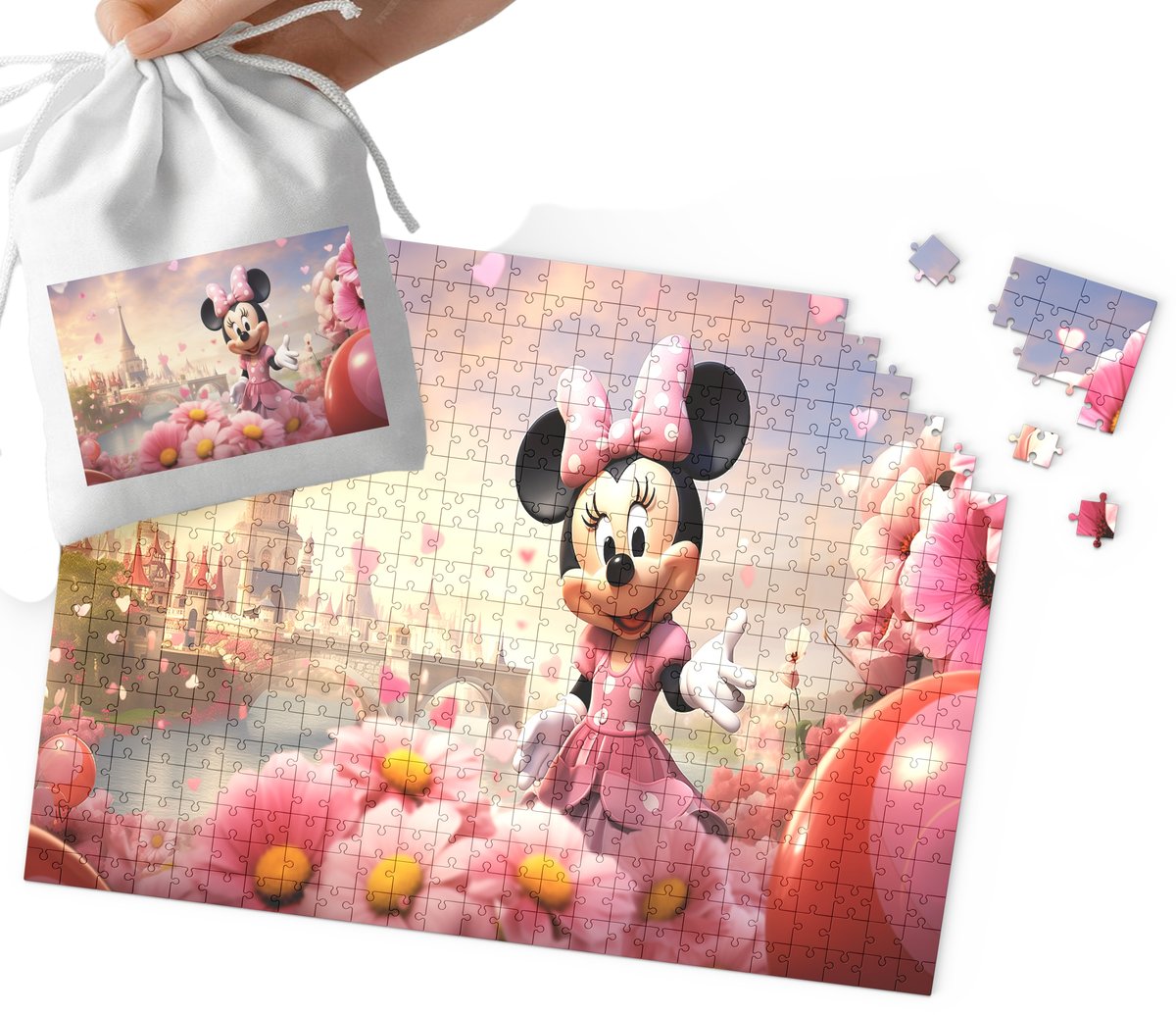 PUZZLE - MYSZKA MINNIE WZORY Z BAJEK PREZENT DLA DZIECI 35el +WORECZEK