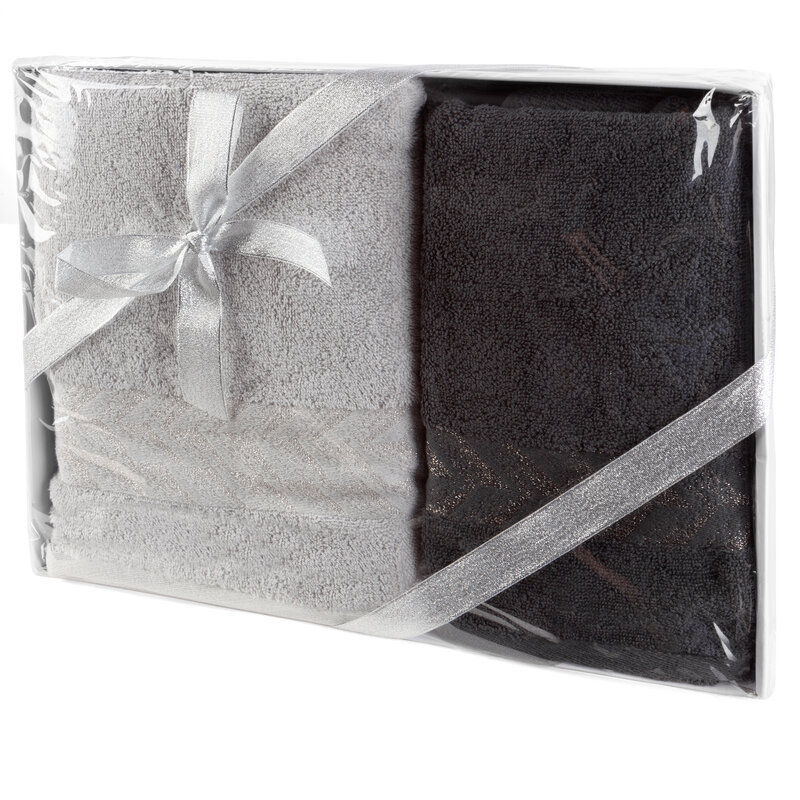 Komplet ręczników w pudełku Glow 1szt. 50x90 1szt. 70x140 srebrny grafitowy 450g/m2