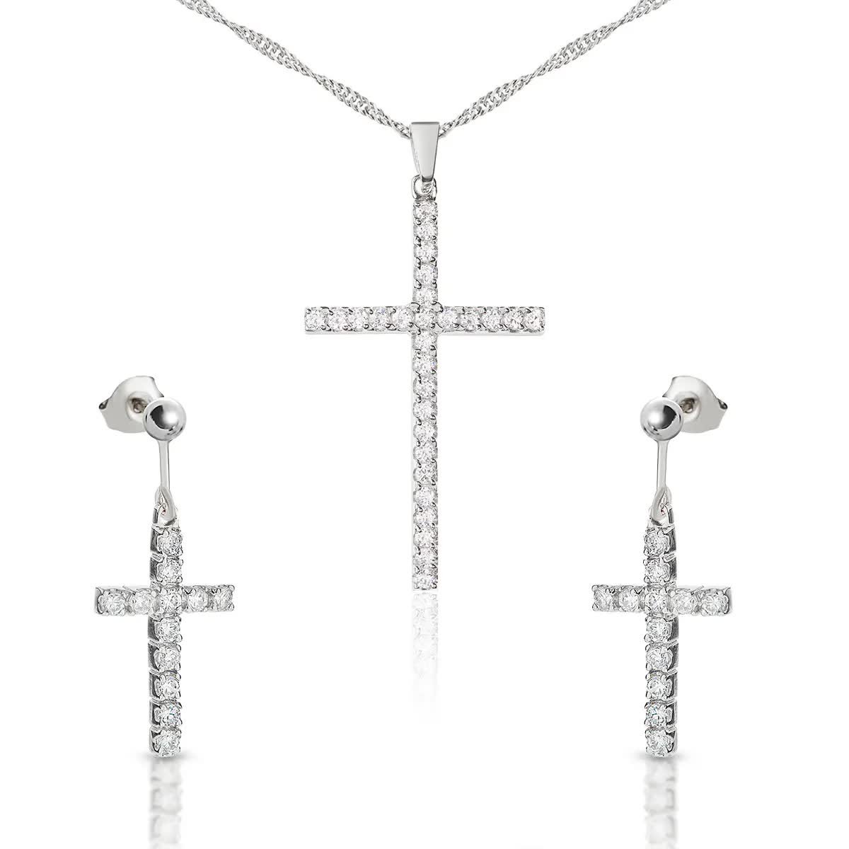 Srebrny komplet biżuterii krzyżyki z cyrkoniami