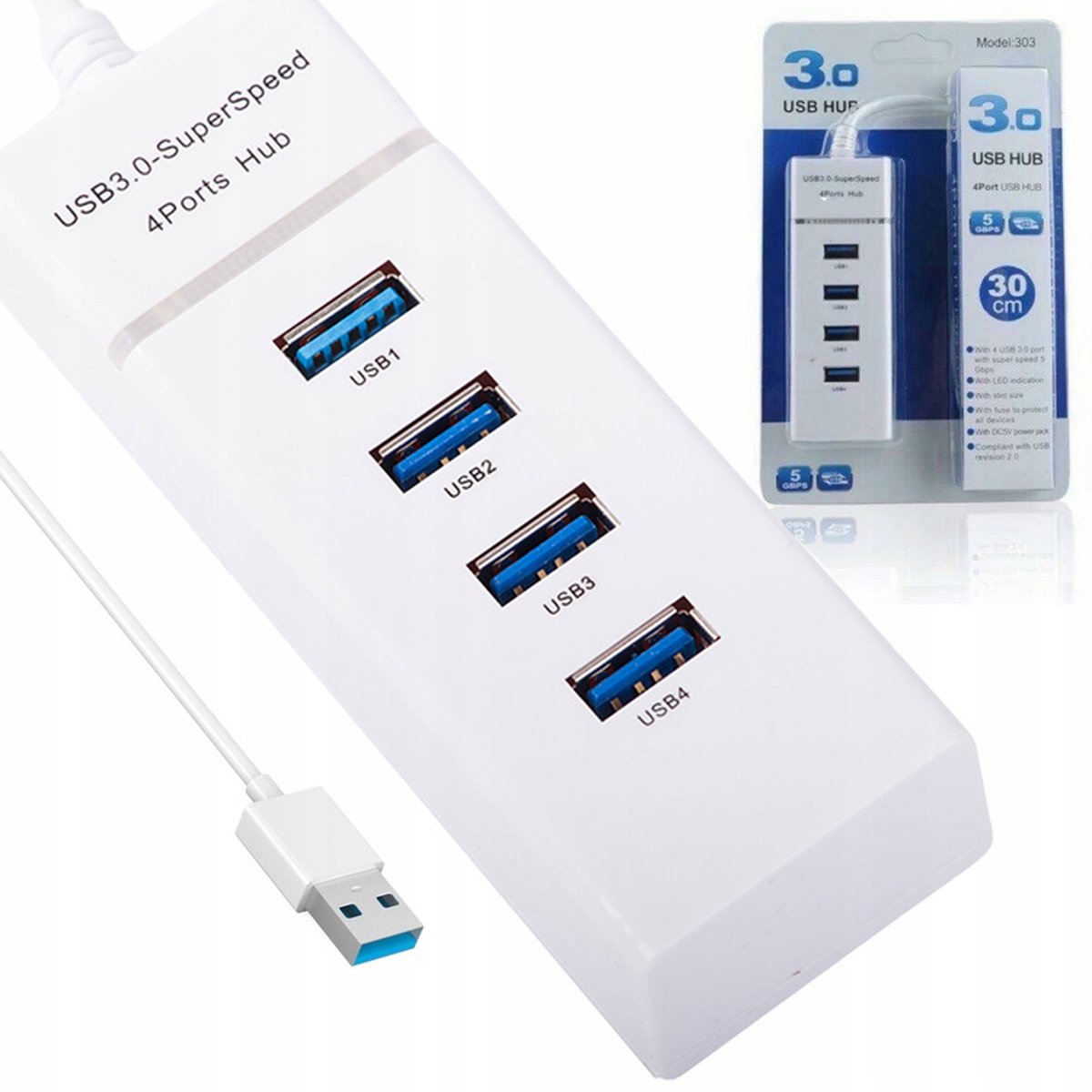 HUB USB ROZDZIELACZ 4 PORTÓW ROZGAŁĘŹNIK SZYBKI USB 3.0 4 PORTY 5 Gb/s
