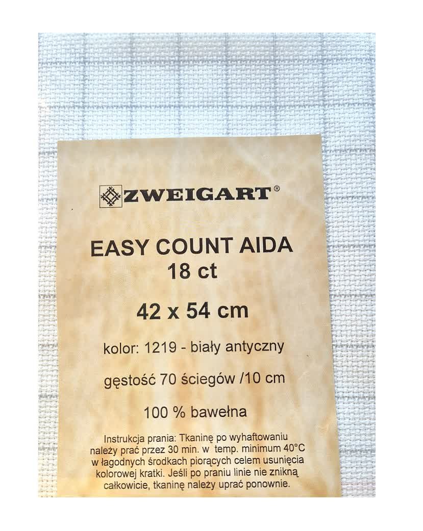 Kanwa Aida do haftu ułatwiająca liczenie Easy Count Zweigart 18ct 42x54cm