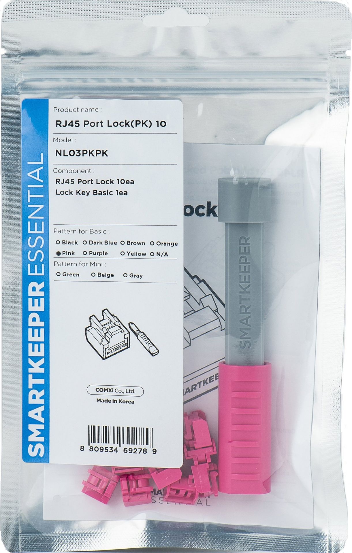 Smartkeeper SMARTKEEPER Basic RJ45 Port Lock 10 - 1x klíč + 10x záslepka, růžová