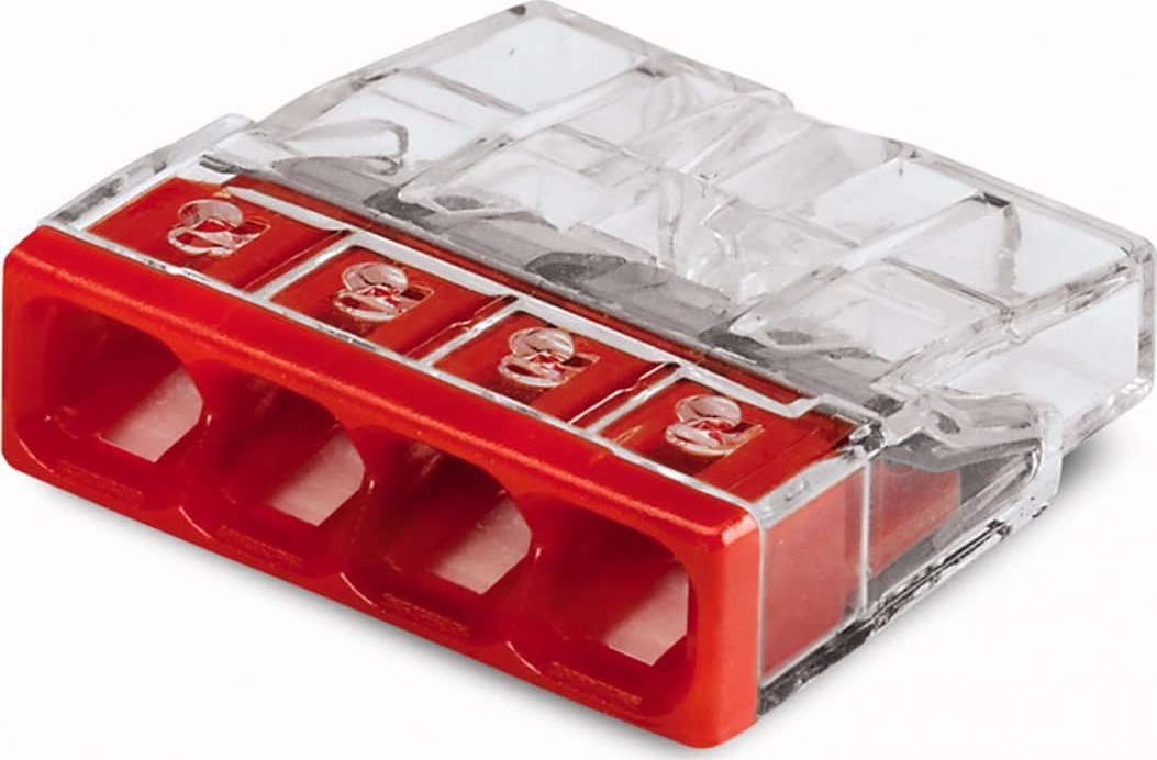 Szybkozłączka Zacisk instalacyjny szybkozłączka 4x2,5 mm2 Wago 2273-204/996-020 2273-204/995-020 przezroczysty czerwony /blister 20 szt.