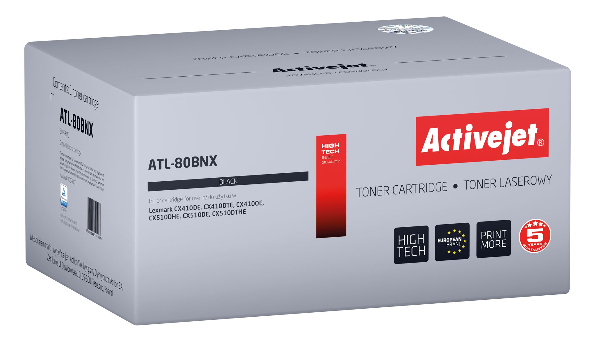 Activejet toner ATL-80BNX do Lexmark; Zamiennik Lexmark 80C2HKE, Supreme; 4000 stron; czarny)