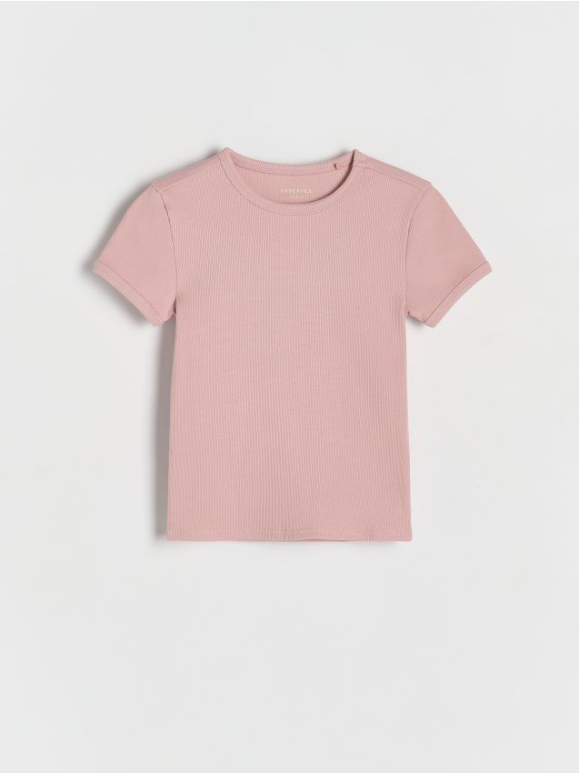 Reserved - Prążkowany t-shirt - brudny róż