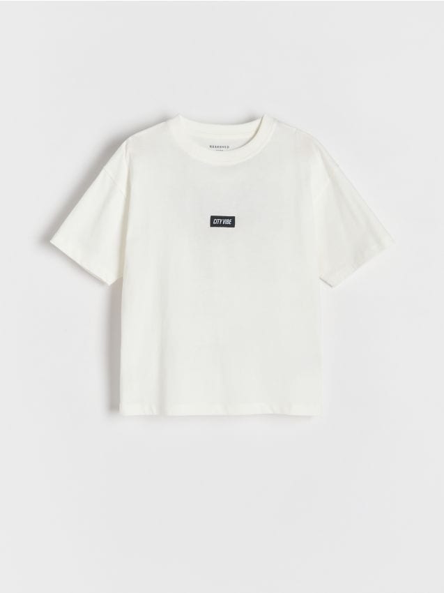 Reserved - Bawełniany t-shirt z nadrukiem - biały
