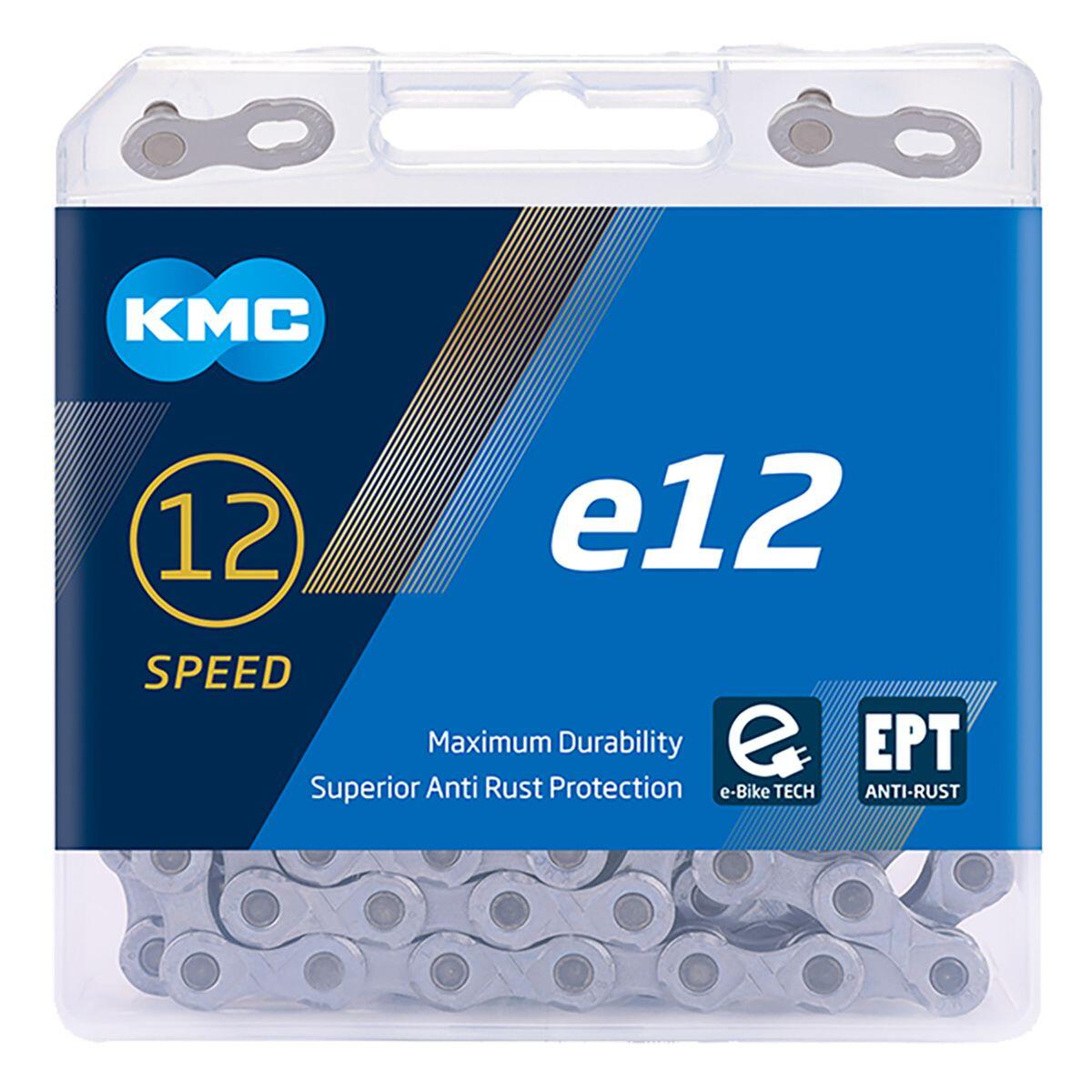 Łańcuch 130ogn. KMC e12T 12-rz e-bike srebrny EPT + spinka, BOX