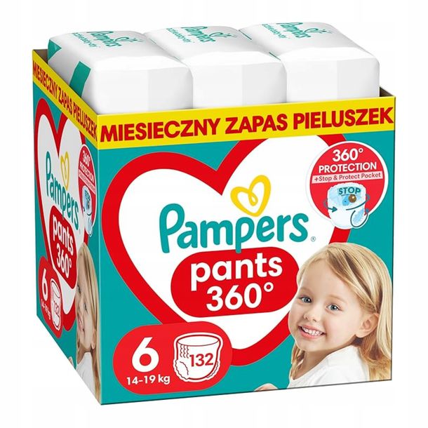 PAMPERS PANTS Pieluchomajtki Rozmiar 6 Zestaw 132 sztuk na cały miesiąc