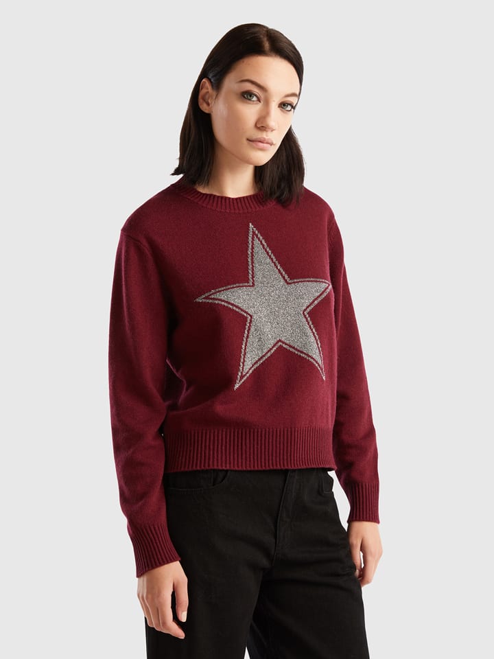 Benetton Sweter w kolorze bordowo-szarym