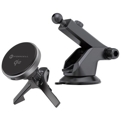 Uchwyt samochodowy z ładowarką bezprzewodową FORCELL F-Grip 15W Szary